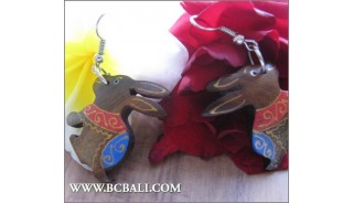 Balinese Wood Earrings Rabbit Coloring